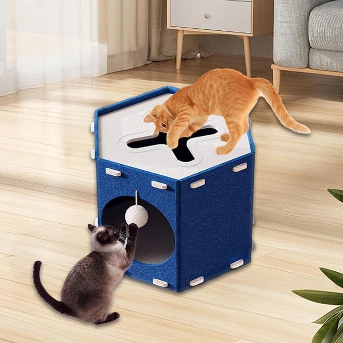 Cat House, Hiding Bed, Tunnel-Like Furniture, Scratch-Resistant, with Hole, Foldable, Stable Construction, Encourages Exercise, Suitable Fo, Blue