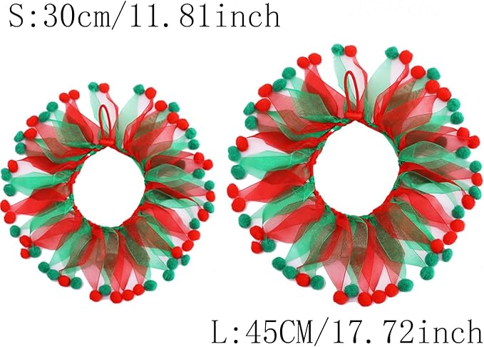 2PCS Christmas Pet Collar Ornaments Red Green Collar Adjustable Holiday Dress for Cat and Dog (C-S-30CM)
