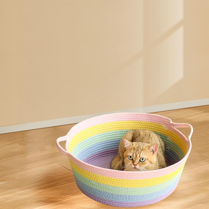 Hand Woven Cat Bed Portable Pet Scratcher Sleeping House Furniture Protection for Indoor Cats Puppy Rest Summer- S