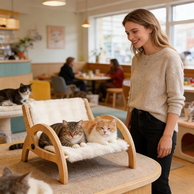 Cat Scratcher Sofa, Adjustable Backrest with Wooden Frame, 43.5x43x27cm, Wooden Cat Scratching Bed, Kitten Scratching Sofa, Furniture and Floor Protection Design, for Indoor Kittens and Cats