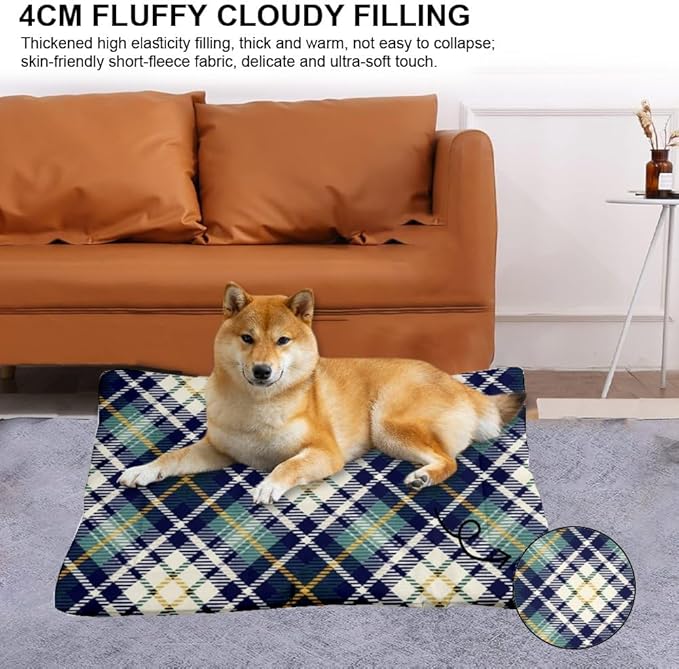Yellow Green Blue Plaid Dogs Beds Non Slip Bottom Waterproof Cat Bed Cozy Soft Dog Bed for Crate Furniture Covers for Pets Printed Cat Pads Gift Soft Dog 36× 24 Inch Indoor Outdoor