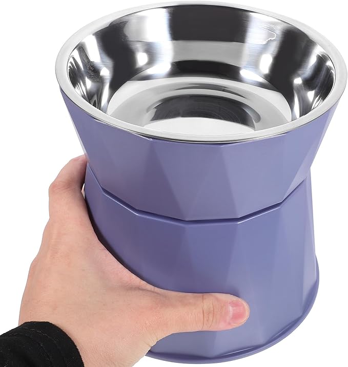 TEHAUX Adjustable Elevated Cat Bowl with Non-Slip Blue Stand, Raised Feeding Dish for Cats, Suitable for Indoor Pet Feeding and Watering
