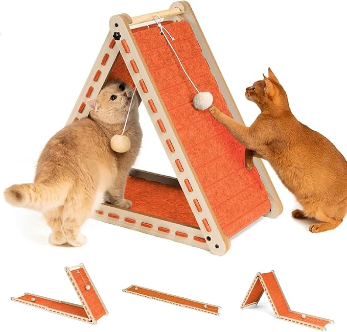 Cat Scratcher with Ball Toy Foldable Cat Scratch Pad Felt Triangle Scratchers for Indoor Cats Large Cat Scratching Board Mat Cats Scratch Furniture Protector Kitten Toys Orange