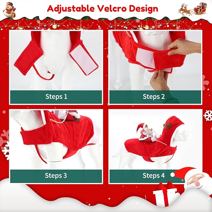BWOGUE Santa Dog Costume Christmas Pet Clothes Santa Claus Riding Pet Cosplay Costumes Party Dressing up Dogs Cats Outfit for Small Medium Large Dogs Cats