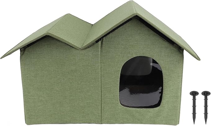 AYNEFY Cat Beds Furniture Outdoor Cat Cave Spacious Peaked Design Enclosed Hideaway with Portable Folding Design for Year Round Comfort Foldable House for Indoor Cats (OD Green)