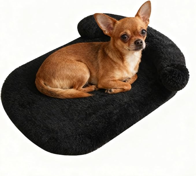 Orthopedic Dog Bed with Egg-Crate Base, Calming Dog & Cat Beds Long Plush with Raised Edges, Spine Friendly Pet Sleeping Mat for Small Medium Dogs, Machine Washable (Oval, Black 26"x20")