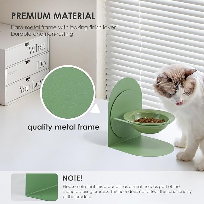 Adjustable Elevated Cat Bowl, Tilted Ceramic Cat Food Bowl with Metal Stand for Indoor Cats, Non-Spill & Non-Slip Raised Pet Feeder