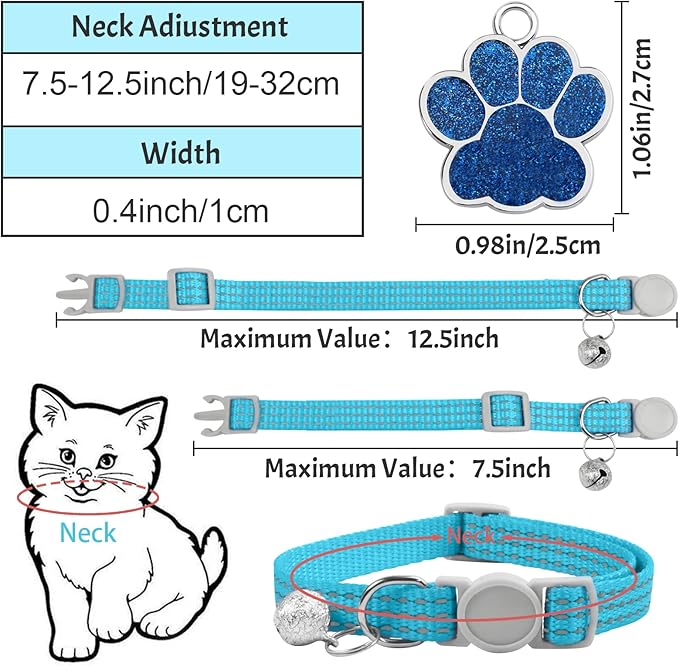 CAMAL Reflective Cat Collar with Name Tag, Personalized Cat Collar Breakaway with Bell, Customized Cat Collar Adjustable for Girls & Boys