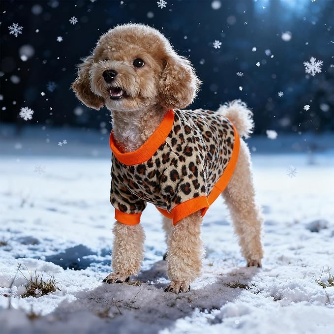 Rbenxia 2 Pieces Dog Fleece Sweaters Puppy Warm Sweater Doggie Sweatshirt Soft Fleece Dog Pajamas Puppy Clothes Winter Dogs Outfits for Small Dogs Cat Pets (Medium, Leopard Print + Polka dots)