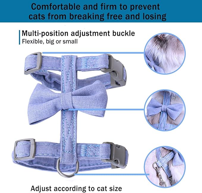 Cat Harness and Leash, Cat Leash and Harness Set Ddzmz Escape Proof Soft Mesh Breathable Adjustable Pets Vest Harnesses for Cat Blue Color L Size for Pets Cats Kitten Puppy Rabbit Ferret(1-Pack)