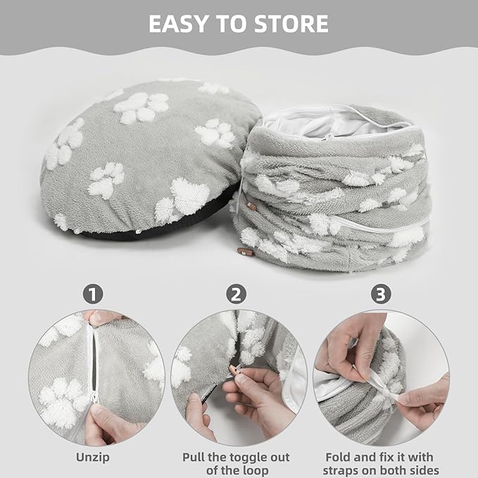 Cat Tunnel Bed for Indoor Cats- Cute Cat Dount Play Tunnel, Soft Plush Peekaboo Kitten Cave with Washable Cushion, Collapsible Multifunctional Round Pet Playground Toys for Kitty Small Puppy Rabbit