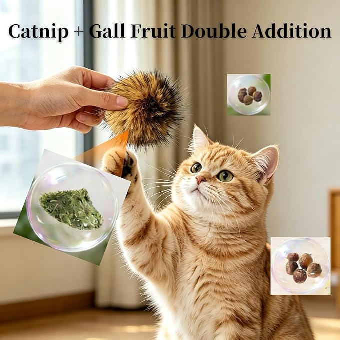 3pcs Cat Toy Faux Rabbit Fur Ball, 2026 New Soft Fluffy Cat Ball, Furry Catnip Ball Washable & Fun to Chase, for Bunny Kicks & Chase Games, for Indoor Exercise & Bonding