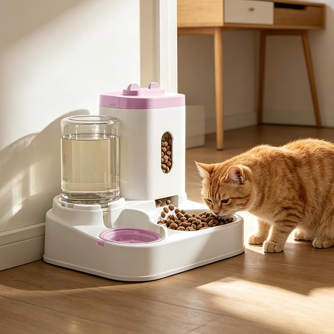 Automatic Cat Feeder | Smart 2-in-1 Food Water Dispenser | Cat Automatic Feeder | for Outdoor Indoor Animal Kitten Puppy Feeding Watering Wet Dry