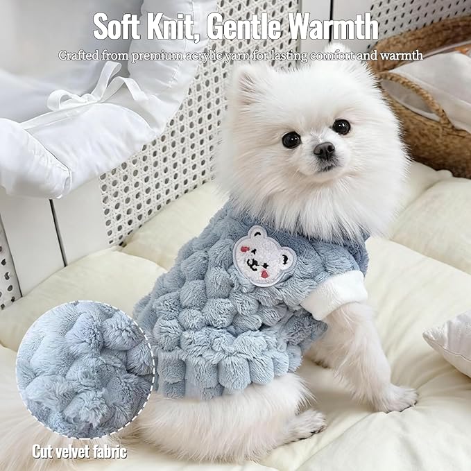 Dog Sweater for Small Dogs Puppy Cats Winter Warm Soft Pet Clothes Pullover Cute Extra Small Dog Apparel, Cat Sweaters for Cats Only Fit Chihuahua Yorkie(Blue, S)