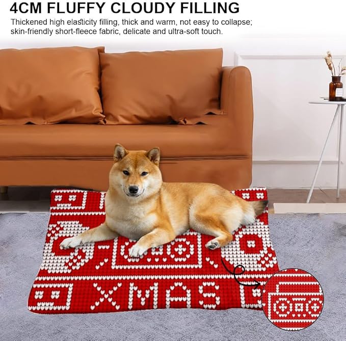 Knitted Cd Boombox Pet Bed Dog Anti- Slip Mat Dog Bed for Backseat Warm Mat Non- Slip Bottom Cat Accessories for Indoor Cats Multi- Scenario Crate Gift Printed Dogs Beds 36× 24 Inch