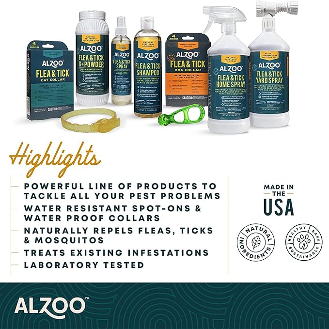 ALZOO Plant Based Flea & Tick Squeeze-On for Cats, Helps Repel Fleas, Ticks & Mosquitos, Up to 3-Months Protection, Plant-Based Active Ingredients, Water-Resistant, 3 EZ-On Applicators Per Pack