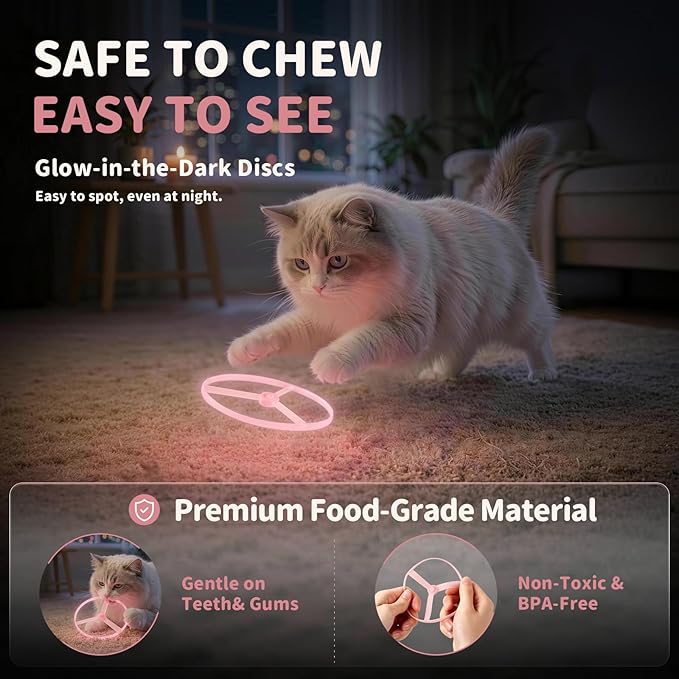 Cat Fetch Toy, One-Touch Automatic Launcher, Up to 20m Range, No Winding Needed, USB-C Rechargeable Flying Disc Toy, Interactive Cat Toy, Indoor Outdoor Use