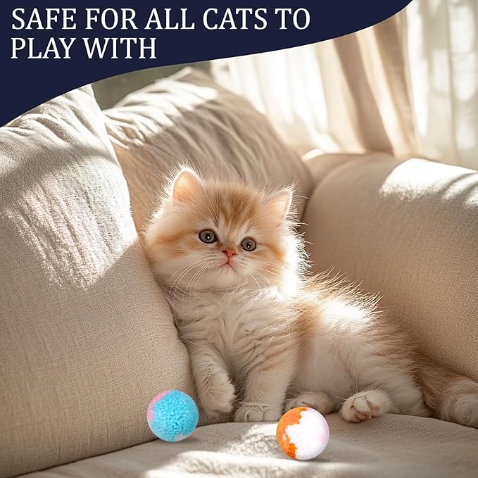 8 Pcs Woolen Yarn Cat Ball Toys Assorted Color Soft Fuzzy Pom Pom Balls Interactive Cat Chasing Toys for Indoor Cats Kittens