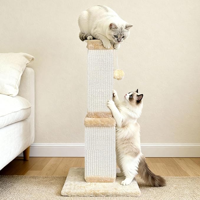 Cat Scratching Post for Large Cats, Cat Scratcher for Indoor Cats Adults, Sturdy Sisal Scratch Post to Protect Furniture, 32 Inch, Beige