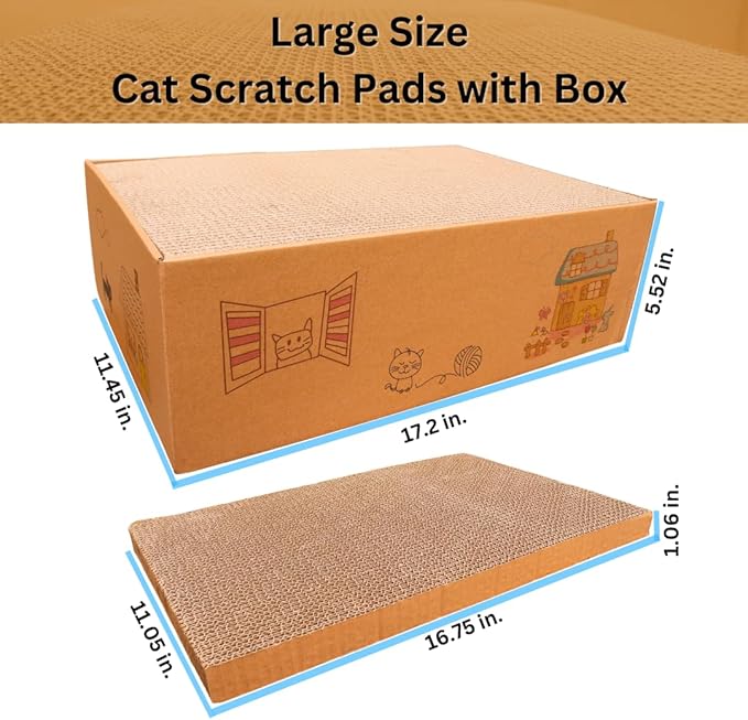 Cat Scratch Pad with Box 5 in 1, Cardboard Cat Scratcher, Cat Scratcher Cardboard, Scratching Pads for Indoor Cats, Cat Scratching Post Reversible Cat Scratching Board (5 Pack with Box)