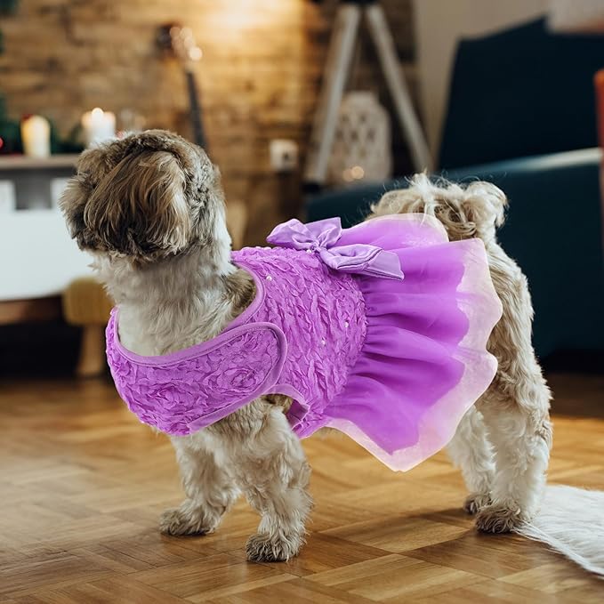 ASENKU Dog Dress Pet Wedding Dress Princess Lace Puppy Birthday Party Outfit Formal Apparel Girl for Small Medium Dogs Cats (Small, Purple)