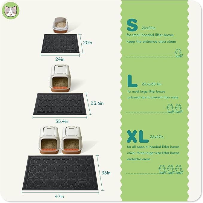 Yimobra Cat Litter Mat, Litter Trapping Waterproof Non Slip PVC Mat, Scatter Control Easy Clean for Litter Box, 47"x36", Black