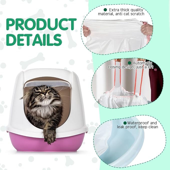 Harloon 30 Count Jumbo Cat Litter Box Liners, 45" x 18" Extra Large Heavy Duty Litter Pan Liner Bags with Drawstring for Pet Cat Litters Tray Supplies