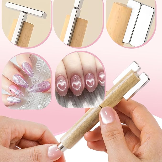 4 In 1 Cat Eye Magnet For Nails With Y-Shape And Bunny Mold For Heart And Bunny Cat Eye Pattern Nail Magnet Set For Nail Art,Multifunctional Nail Polish Magnet, Strong Magnet For Nails