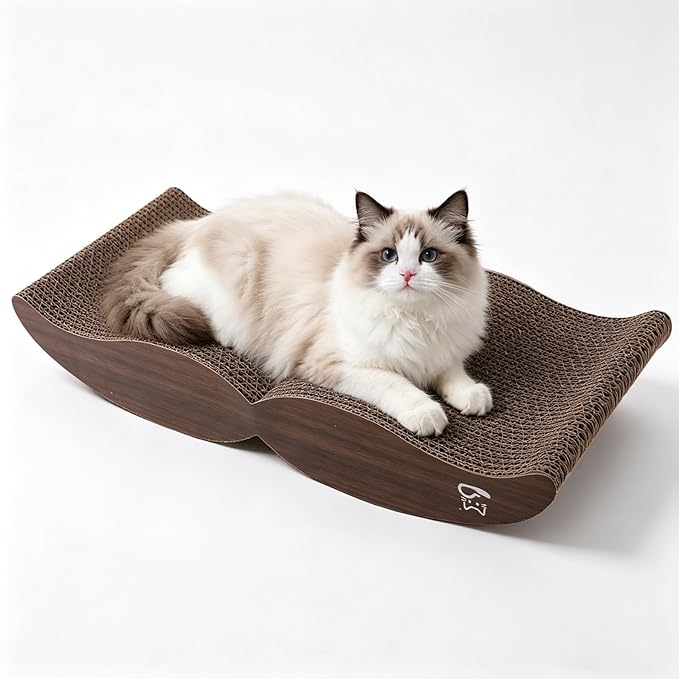 Thickened Cat Scratcher, 17.3'' L x 7.7'' W x 3'' H Double-Sided Cat Scratching Board & Bed for Indoor Cats, Scratch Pad to Protect Furniture, 1 Pack