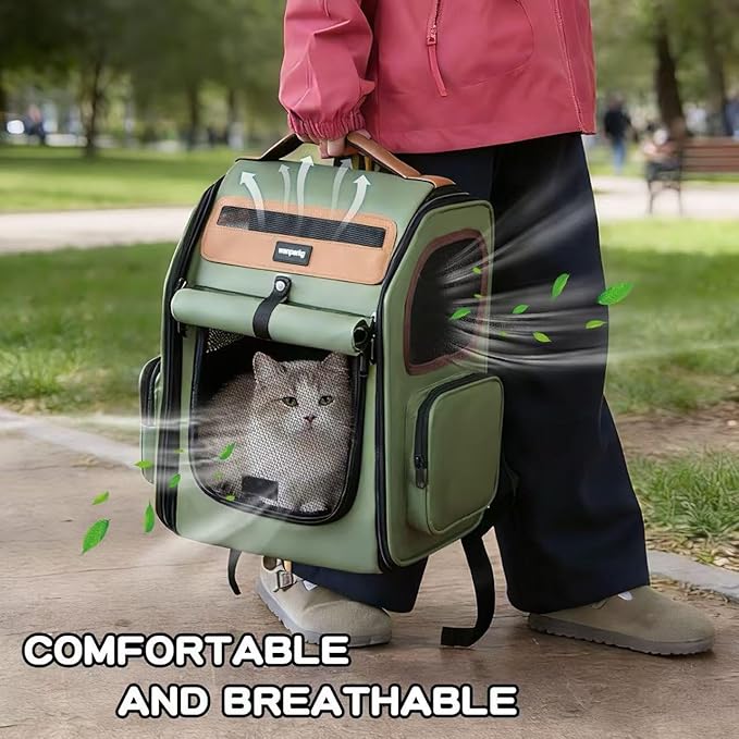 Cat Backpack Carrier, Super Breathable Cat Backpacks, Lightweight Cat Travel Backpack, Cat Carrying Backpack Suitable for Small Dogs Backpack Carrier (Green)