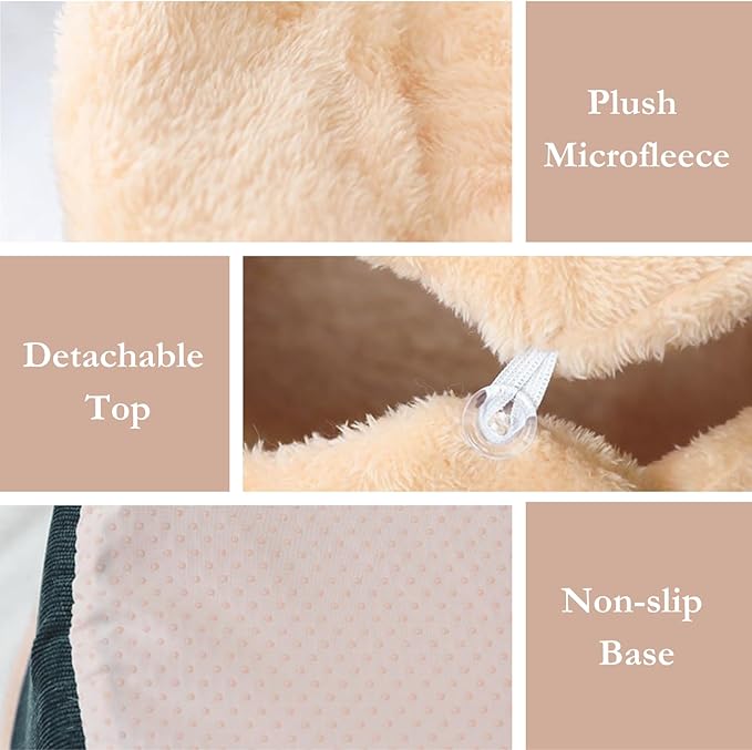 Cat Bed Cave– Enclosed Self Warming Hideaway with Detachable Lid & Mat, Covered House for Indoor Kitten & Kitty (Brown)