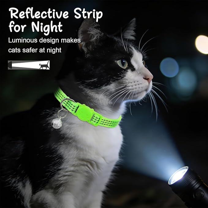 Reflective Cat Collar, Breakaway Cat Collars Kitten Collar with Bells Adjustable Collars for Small Cats Safety Quick Release Safety Buckle 7.9-13 Inches 5 Bright Colors for Small Pets