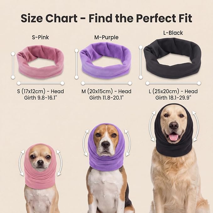 3-Pack Dog Calming Hoodie for Small to Large Dogs Muffs Noise Protection, Anxiety Relief Wrap, Soft Dog Headband for Grooming Blow Drying, Fireworks & Thunder Relief