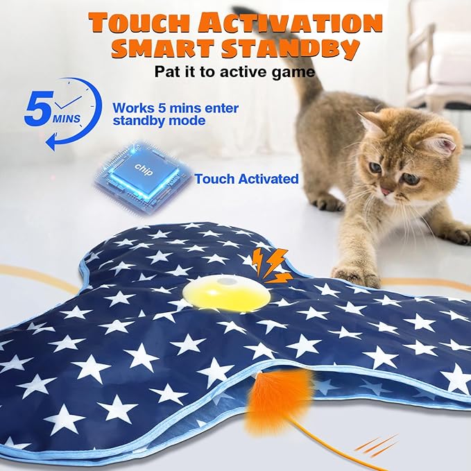 Oxawo Cat Toys Interactive Hide and Seek with Chirping, Motion Activated Cat Exercise Catching Game Moving Concealed Feathers Hidden in Bag