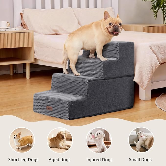 Aodisman Dog Steps for Bed and Couch, 4-Step Pet Stairs for Small Dogs, Indoor Non-Slip Dog Stairs for Old Cats, Puppy, Small Medium Dogs,18.5" H,Grey