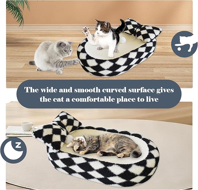 Cat Scratcher Bed 3 in 1 Sisal Cat Scratching Board for Indoor Oval Cat Scratch Pad Durable Scratching Lounge Bed Round Bowl with Toy Balls for Cats Kitten Puppy (24"x15.7"x3.5")