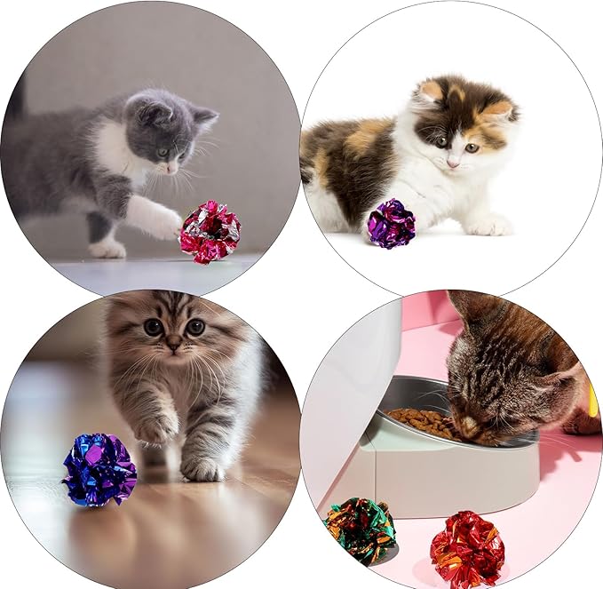 150 Pcs Cat Crinkle Toys, 2-Inch Crinkle Balls for Cats, Colorful Mylar Cat Balls for Indoor Cats, Interactive Ball for Chase, Pounce, and Exercise