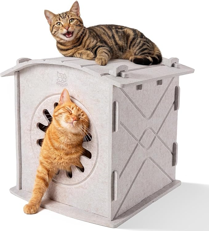 Cat Houses for Indoor Cats: Felt Cat House Cave Cathouse, Scratch-Resistant Warm Insulated Covered, Hideaway Tent for Anxiety Relief Gift