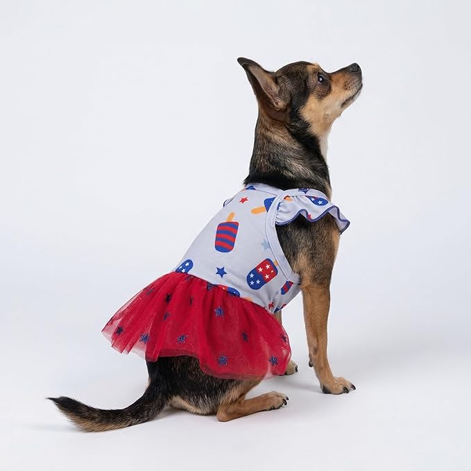 Fitwarm 4th of July Ice Pop Dog Dress, Patriotic Clothes for Small Dogs Girl, Festive Pet Outfit, Blue, Red, XXS