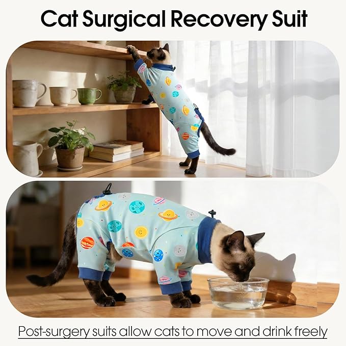 DENTRUN Cat Clothes for Hair Control with Hair Sticky Fabric - Soft Recovery Suit & Breathable Lint-Resistant Cat Sweater for Cats Only, Kitten Onesie Pajamas, XXL, Deep Blue