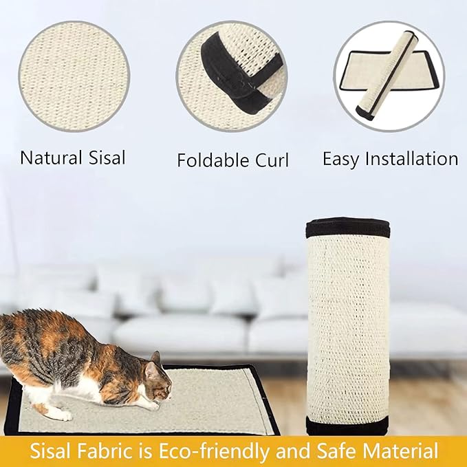 XGOPTS Cat Scratch Pad, Natural Sisal, Furniture Protector, Anti-Scratch Sofa Cushion Pad Bed, Indoor Cats Grinding Claws