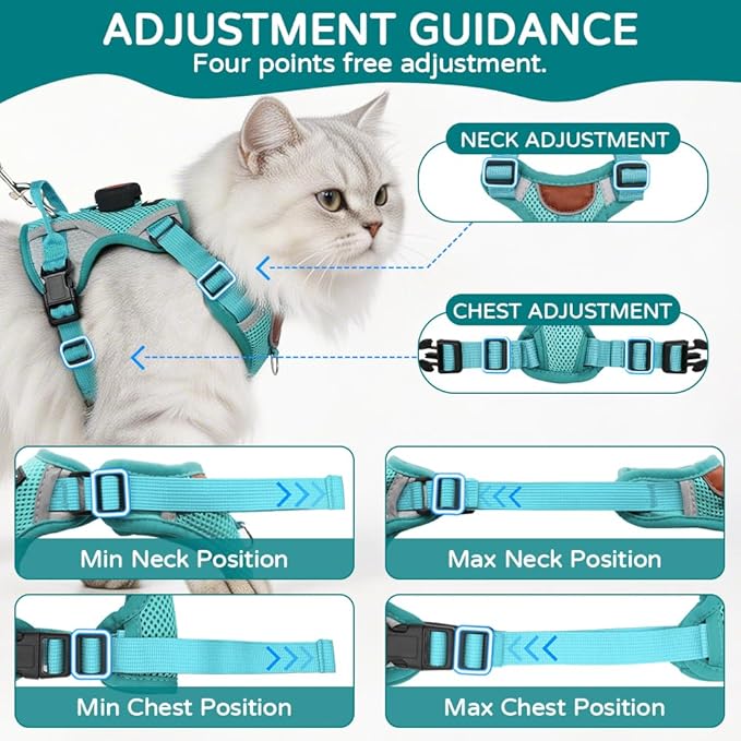 Cat Harness and Leash Set with Holder Compatible with AirTag, Escape Proof Kitten Harness with Lead for Large Adult Cats, Soft Mesh Puppy Reflective Adjustable Jacket Vest for Walking, Green, M