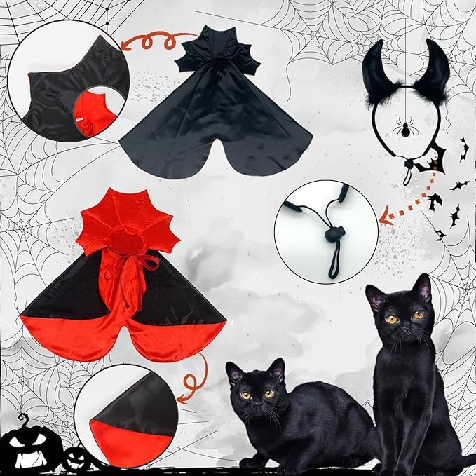 Halloween Cat Vampire Costume Dog Halloween Cosplay Dress Cape Devil Horns Hat Holiday Clothes for Cats Small Medium Dogs