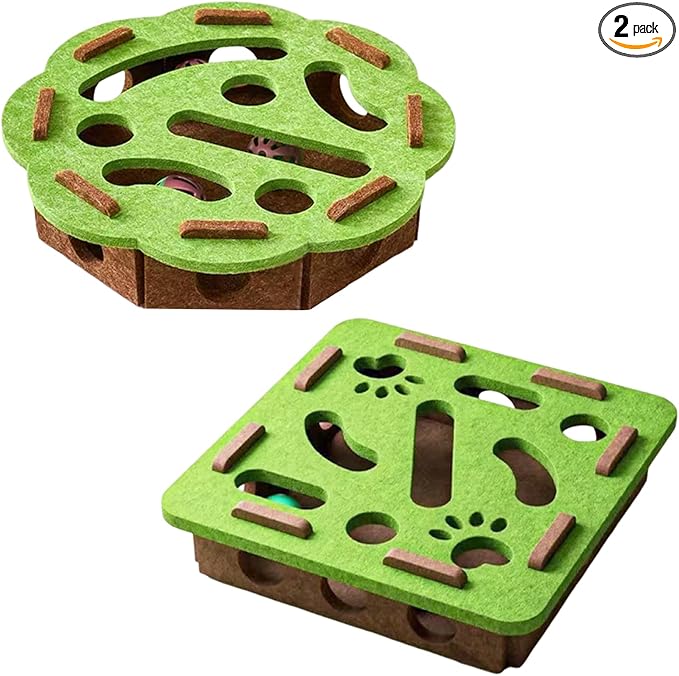 Interactive Cat Toy Puzzle, 15.75 Inch Puzzle Maze Indoor Cat Toys, Felt Cat Feeder with Bell Stimulates Natural Hunting Instincts, Cat Scratch Box Interactive Cat Toys for Indoor Cats