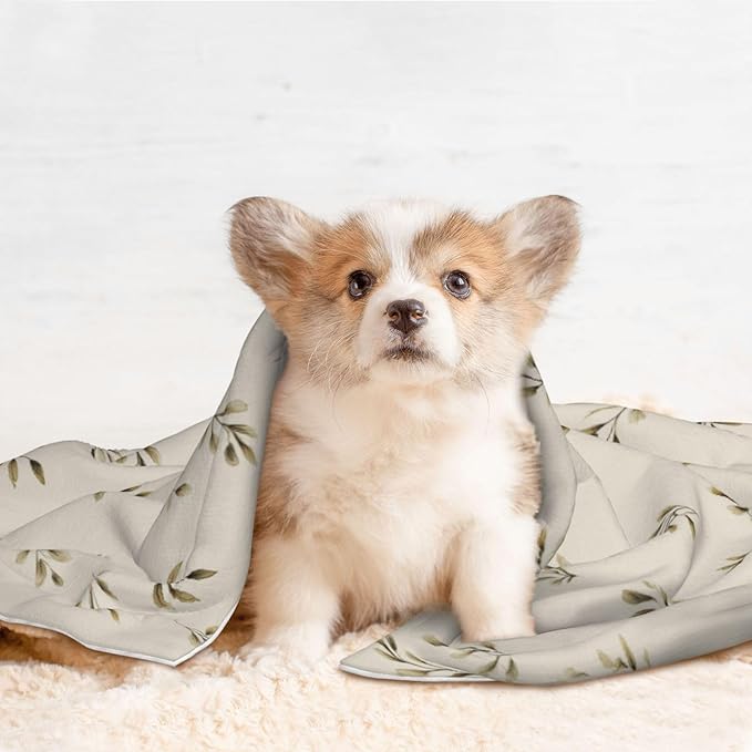 Cat Dog Blanket Tiny Leaf in Muted Olive Ultra Soft Warming Mat for Indoor Pet Beds Furniture 27.6 X 19.7inch