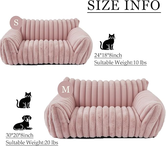 Cat Couch for Pets - Cute Cat Beds for Indoor Cats with Removable Cover, Washable Soft Corduroy Plush, Fluffy Supportive Pet Sofa Chair for Small Dog & Cats, Pink 30 inch