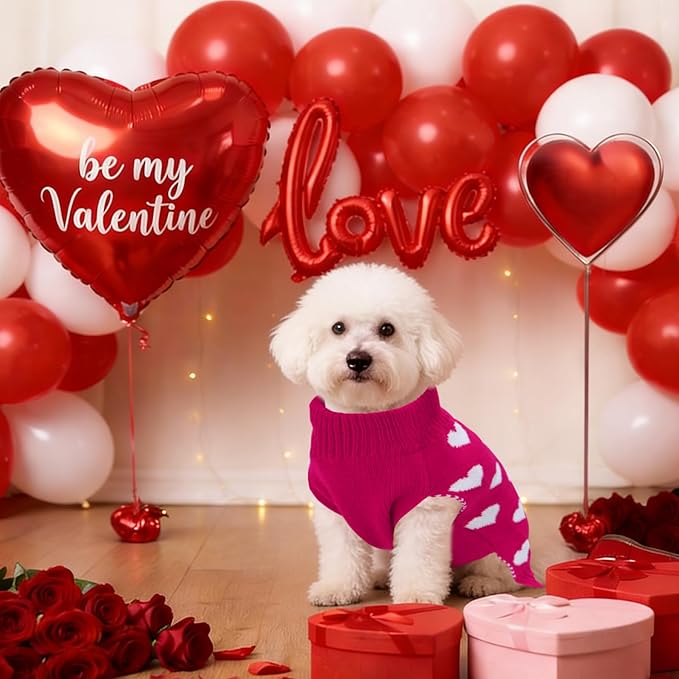 Valentines Dog Sweater, Knit Pet Small Dog Sweater Holiday Valentine’s Day Outfit Clothes for Small Medium Large Dogs Pets (Rose Red, Medium)