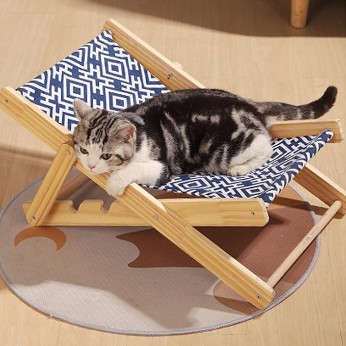 TITA-DONG Cat Hammock Bed, Elevated Cat Bed with Durable Sisal Scratcher, Durable and Non Shedding Sisal Scratcher, Wood Cat Chair Cat Furniture of Mini Beach Chair for Pet Cat(Canvas)