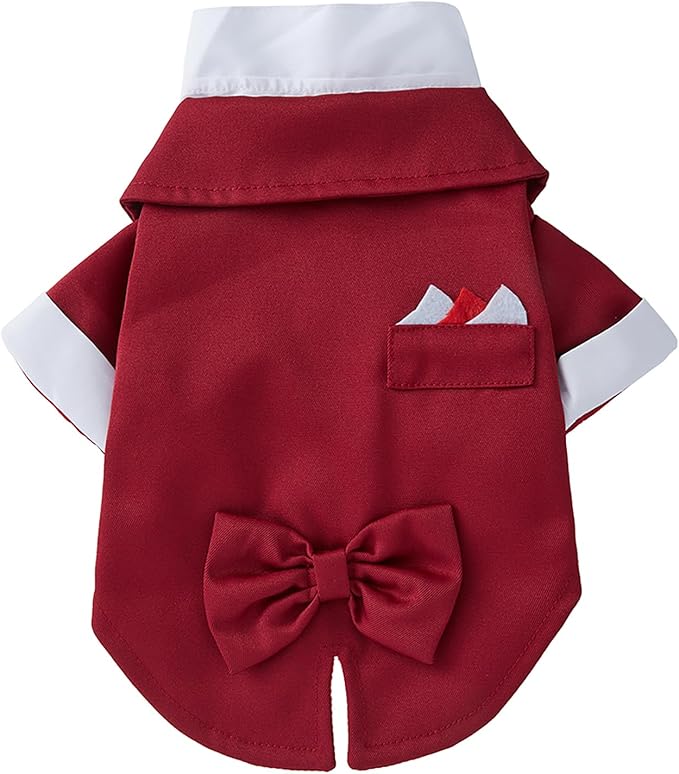 GabeFish Pets Wedding Jackets Suit for Dogs with Bow Tie Puppy Cat Formal Clothes Shirt Tuxedo (Red, XL (Chest 18.8in/48cm))
