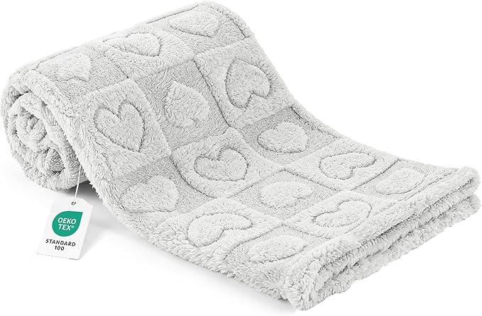 gogobunny Large Pet Blanket for Dogs Cats, Ultra Soft 300GSM Coral Fleece Washable Furniture Protector for Couch Bed Car Seat, Calming Crate Mat Blanket for Large Breeds, Light Grey, 50x60IN